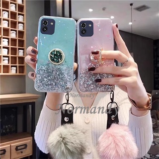 เคสโทรศัพท์ 2022 New Casing Samsung Galaxy A03 S22+ Ultra Plus S21 FE 5G Glitter Starry Sky Transparent Phone Case with Crystal Stand Hairball Lanyard เคส