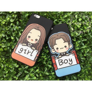 เคสคู่  Girl - Boy แบบนิ่ม TPU สีดำ ลายเส้นนูน สำหรับ iP