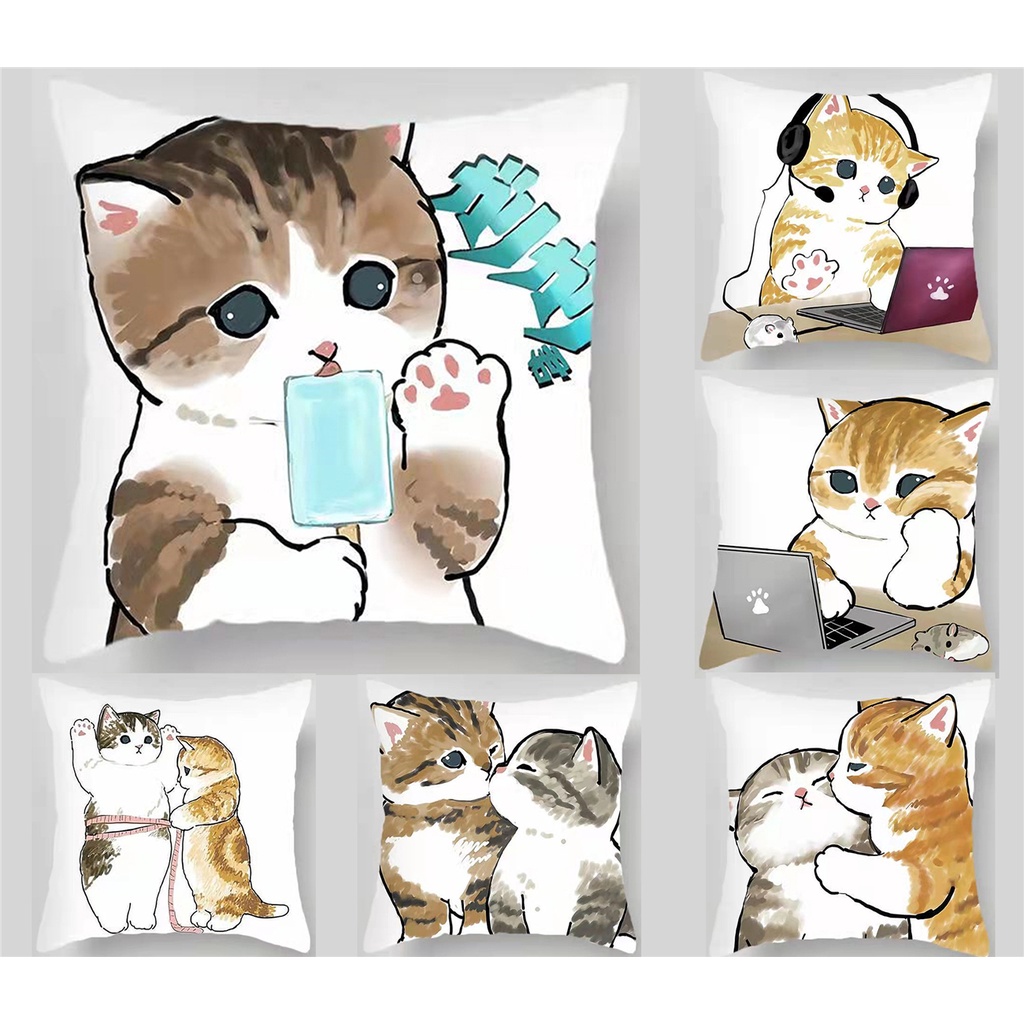 <COD> ปลอกหมอนคู่แมวสีเทาคู่น่ารัก 60 × 60.50 × 50.45 × 45.40 × 40.ปลอกหมอนอิง แบบหนา ทรงสี่เหลี่ยม สําหรับตกแต่งบ้าน โซฟา ข้างเตียง