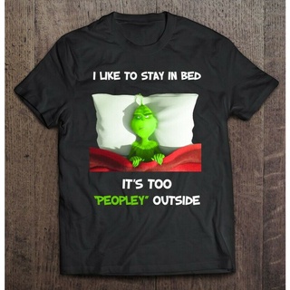 T-shirt  เสื้อยืด พิมพ์ลาย Grinch ItS Too Peopley Outside Merry Christmas Lazy In BedS-5XL