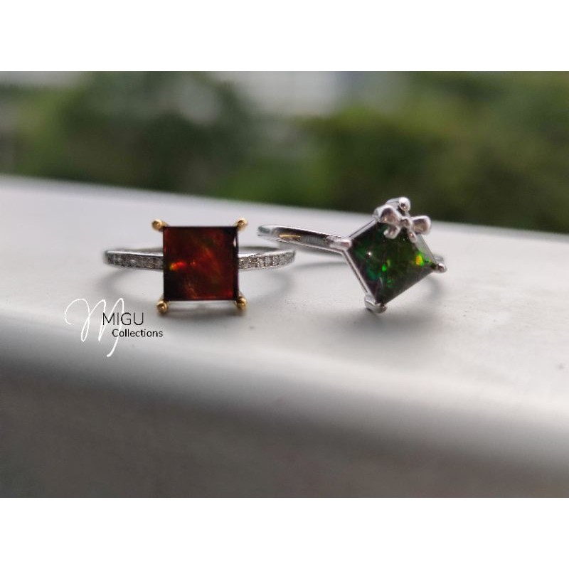 แหวนเงิน Ammolite S925 ธรรมชาติจากธรรมชาติ 彩指S925 เงินแหวน
