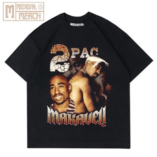 เสื้อยืดคอกลมTupac เสื้อยืด ลาย SHAKUR RAP - VINTAGE สีดํา สําหรับผู้หญิง 24S 2 แพ็กS-5XL