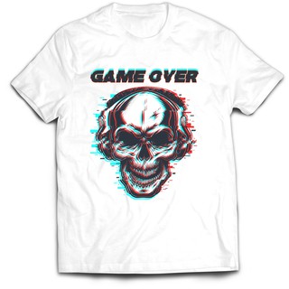 GILDAN เสื้อยืดแขนสั้นลําลอง ผ้าฝ้าย 100% พิมพ์ลายกราฟฟิค Baju Game Over Skull สําหรับผู้ชายS-5XL