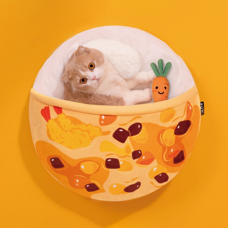 PURLAB Curry Rice Pet Bed ที่นอนแมว ข้าวแกงกะหรี่ เบาะนอนสำหรับแมว เป็นช่องซุกตัวเข้าไปนอนได้ มีหมอน