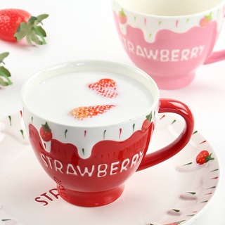 STRAWBERRY ถ้วยแก้วกาแฟเซรามิค   มี 3สี ให้เลือก