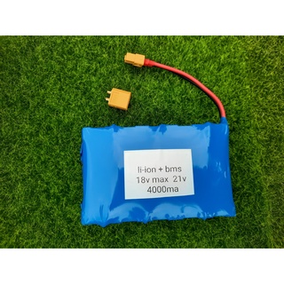 แบตเตอร์รี่ li ion 18-21v 4000ma พร้อมวงจร bmsและปลั้ก เชื่อมต่อ เหมาะสำหรับทำลำโพงบลูทูช ไม่มีที่ชาร์จ