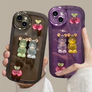 Soft Cute Casing Realme C53 C31 C12 C25 C25S C17 7I Narzo 20 30A C20 C11 2021 Cartoon Candy Crystal Cherry Bear Clear Tpu Airbag Oval Camera Protection Phone Case NKS 05