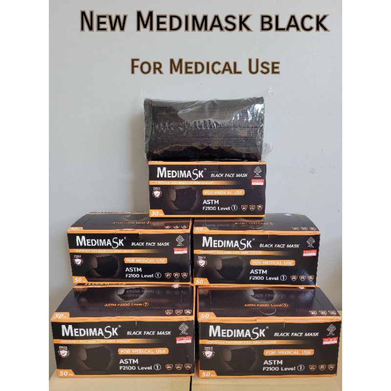 🌜พร้อมส่ง​🌛New Medimaskหน้ากากอนามัย สีดำ​ ทางการแพทย์ บรรจุ50ชิ้น/กล่อง
