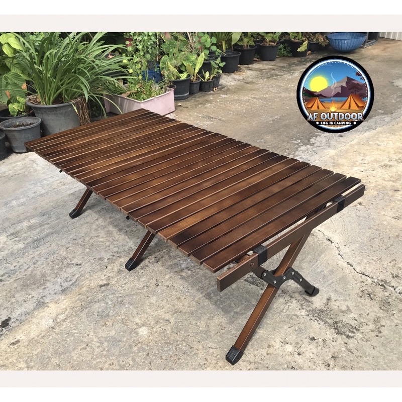 🔥พร้อมส่ง ถุกสุด🔥โต๊ะแค้มป์ปิ้ง ไม้สนสีวอลนัท ขนาด120x60x41 cm โต๊ะพับได้ขนาดพกพา folding table