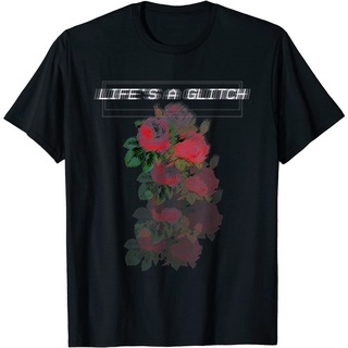 เสื้อยืด พิมพ์ลายดอกกุหลาบ LIFES A GLITCH แฟชั่นสตรีท สไตล์ญี่ปุ่น