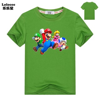 เสื้อยืดลําลองสําหรับเด็กผู้ชายผู้หญิงผ้าฝ้ายแขนสั้นลาย Super Mario Game