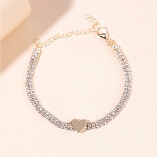 สร้อยมือเพชร Rhinestone &amp; Heart Decor Bracelet