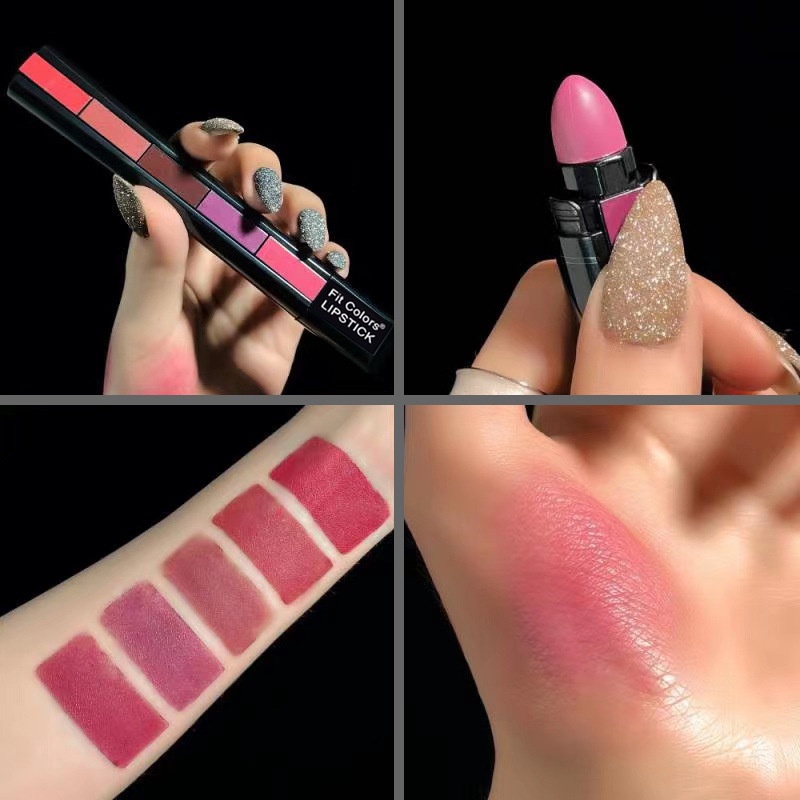[Fit Colors / 5 In 1 Matte Velvet Lipstick Kit ] [ ลิปสติกเนื้อบางเบา เกลี่ยง่าย กันน้ำ ] [ลิปเมคอัพเครื่องสำอาง]