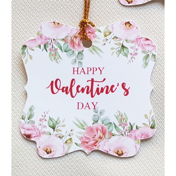 ป้าย TAG วันวาเลนไทม์  HAPPY VALENTINE ' S DAY ขนาด 5x5cm,4x6cm พร้อมเชือก