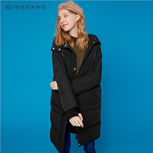 GIORDANO WOMEN White duck down hooded mid-long down jacket 94379692