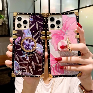 For Xiaomi Mi POCO M4 M3 X3 NFC Redmi 10C 9A 9C 9T 10 10A Note8 Note9 Note10 Note11 Pro Note11S Note9S Note10S Fashion Butterfly Flower Square Phone Case With Finger Ring Bracket