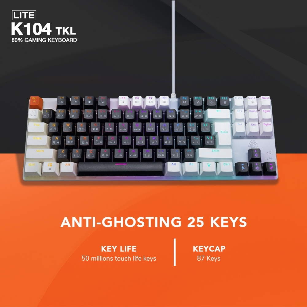 [สินค้ารับประกัน 1 ปี] EGA คีย์บอร์ดเกมมิ่ง LITE K104 TKL Mechanical CIY เปลี่ยนสวิตช์ได้ MINI RGB มีให้เลือก 2 สี Black/White และ Blue/Red Switch