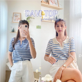 ( 𝟗.𝟗 BP100PAY ลด 25% ) 𝗗𝗮𝘃𝗶 𝗧𝗼𝗽 เสื้อยืดคอปก ใส่สบายมาก ฟีลเกาหลี