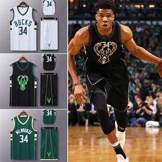 เสื้อกีฬาบาสเก็ตบอล Nba Milwaukee Bucks Jersey #34 Giannis + กางเกงขาสั้นสําหรับผู้ชาย