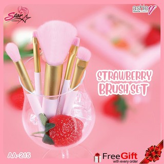 ASHLEY STRAWBERRY &amp; PEACH BRUSH SET  : แอชลี่ย์ เซ็ต แปรงแต่งหน้า 5 ชิ้น x 1 เซ็ต