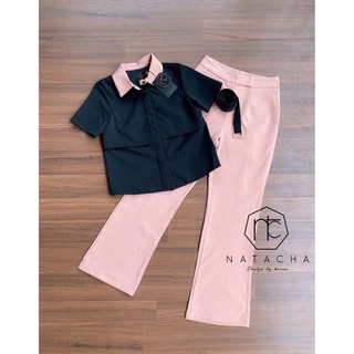 Set เสื้อคอปกกระดุมหน้า แต่ง2ชั้นป้าย NATACHA