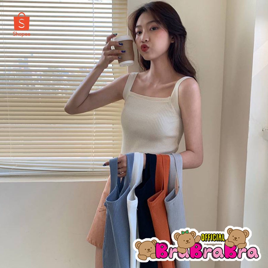 [ส่งจากไทย] 𝑩𝒓𝒂𝑩𝒓𝒂𝑩𝒓𝒂 #f-068 เสื้อกล้าม ผ้าไหมพรม knitting top