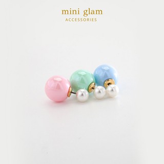 Miniglam Pastel Glossy Ball and Pearl Stud Earrings ต่างหูแฟชั่นทรงกลมสีพาสเทล