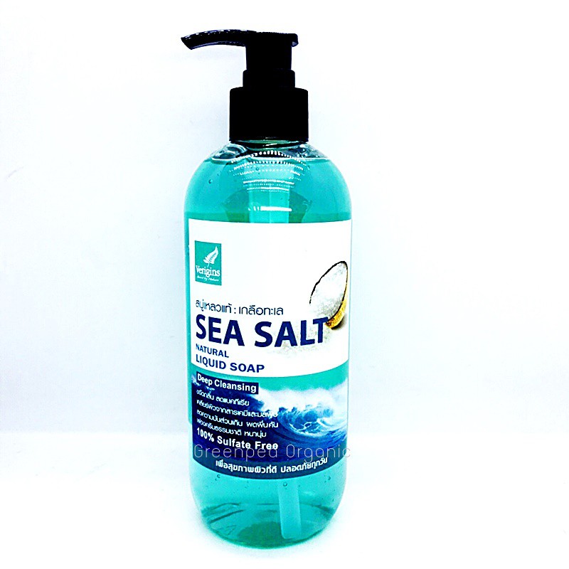 Verigins สบู่เหลวแท้ เกลือทะเล ขนาด 500ml. เวอร์ริจินส์ Sea Salt Natural Liquid Soap 500ml. ปราศจากซัลเฟตและพาราเบน