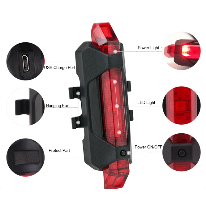 Lueaspy ไฟจักรยาน LED ชาร์จ USB กันน้ํา สีรุ้ง