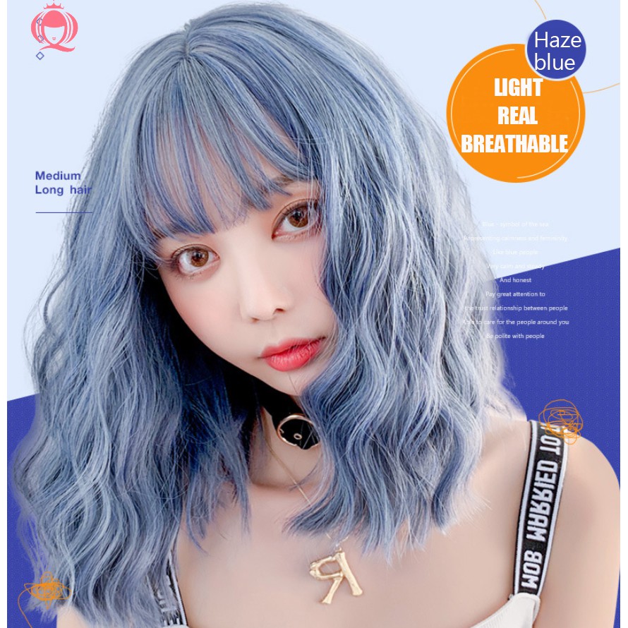 Seven Queen] H6127 40 cm wig female short hair net red natural full head  lifelike instant noodle head blue medium and l | Shopee Thailand