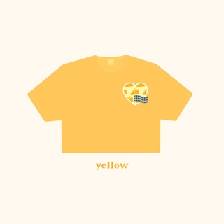 Basic crop เสื้อยืดครอปลาย Cheese day (สีเหลือง)