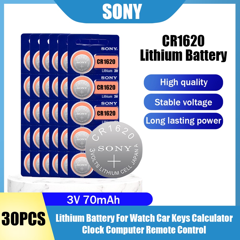 30PCS SONY CR1620 BR1620 DL1620 ECR1620 5009LC GPCR1620 3V Lithium Battery For Watch Car Keys Clock 