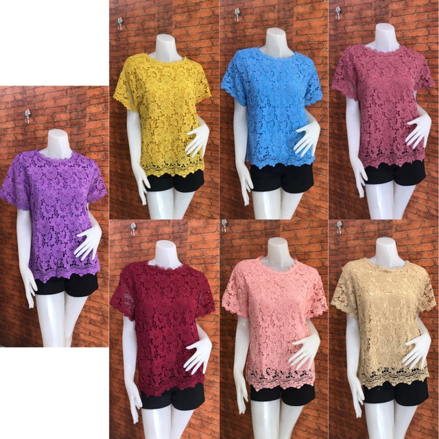 เสื้อลูกไม้ทั้งตัว #รุ่นดอกมะระ ขส แขนสั้น มีซับใน