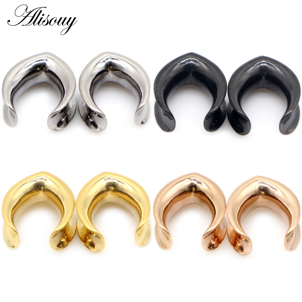Alisouy 2PCS 6mm-30mm Water Drop Glossy สแตนเลสหูปลั๊กอุโมงค์ Expander อานหูวัดเจาะหูเครื่องประดับ
