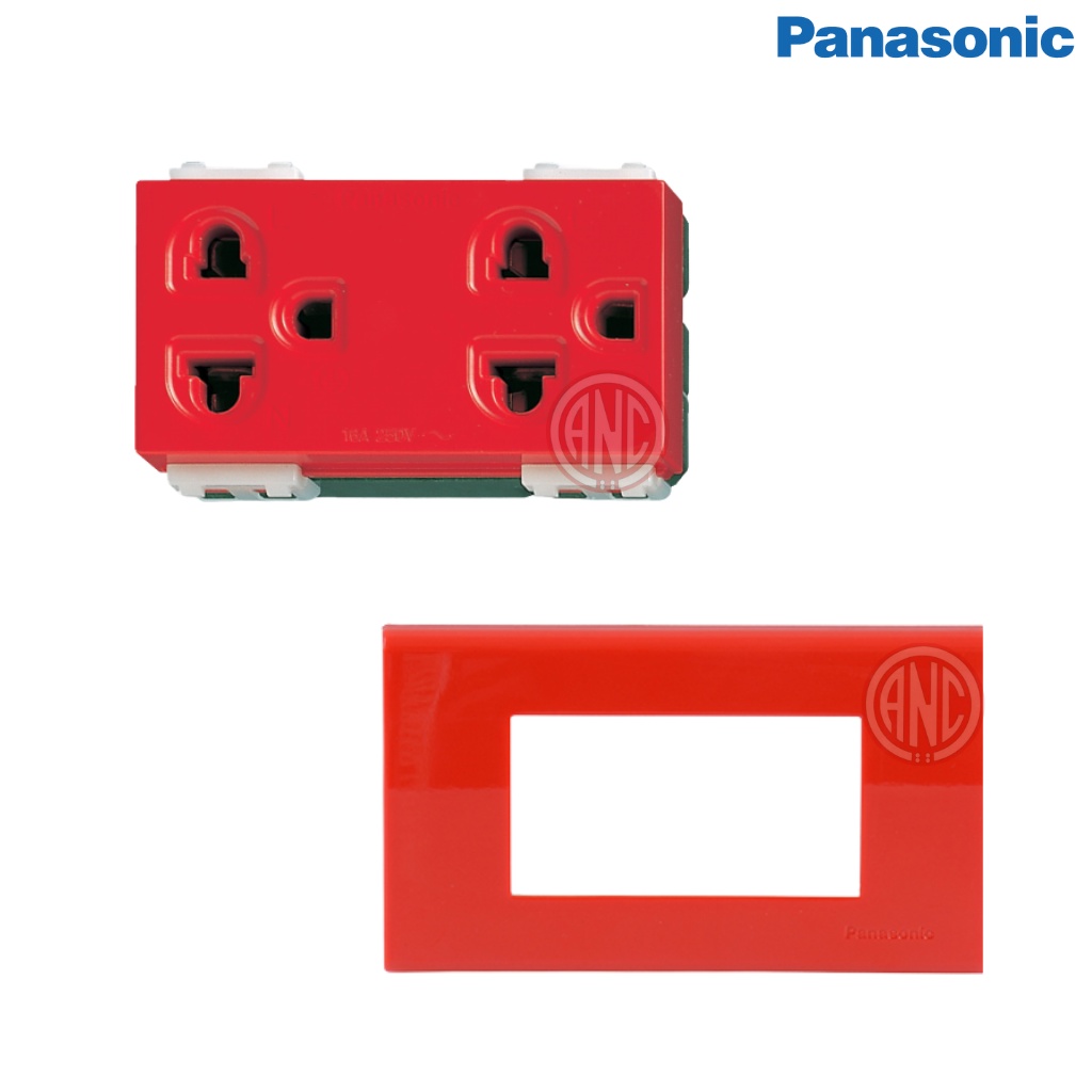 Panasonic ปลั๊กกราวด์คู่ สีแดง เต้ารับคู่มีกราด์ WEG 15929R