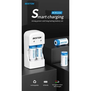 ถ่านชาร์จ BESTON BST-(CD643+CR123A) 2X 650mAh 2ก้อน + ที่ชาร์จ