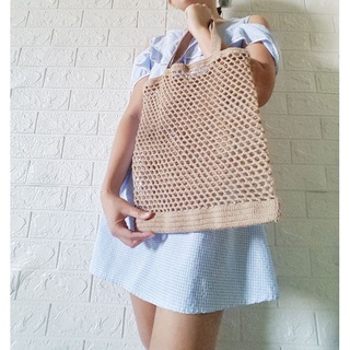 กระเป๋าถักไหมพรม กระเป๋ารักโลก ขนาด 33×35  cm