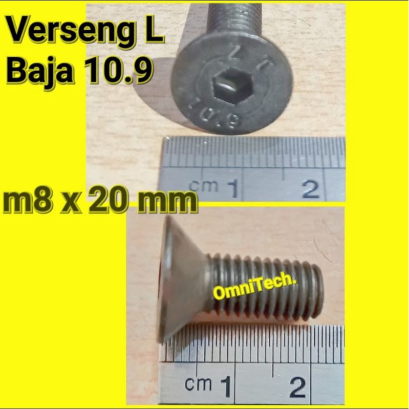 กลอนรูปตัว L เหล็กสีดํา 8x20 10.9 Countersunk 8 x 20 m8 x 20 มม. 2 ซม. m8x20