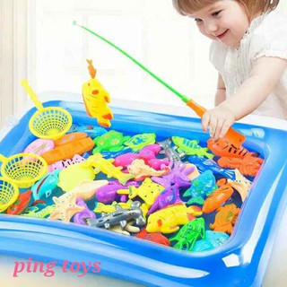 ping toys ของเล่นเด็กโตตกปลาแม่เหล็กชุดสนุกเกมตกปลาคันเบ็ด 2 บ่อน้ำ 1 และ 26 ปลาน่ารัก 2 ตาข่ายปลา