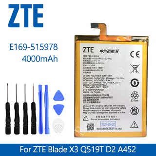 แบตเตอรี่ Original E169-515978 4000MAhแบตเตอรี่โทรศัพท์สำหรับZTE Blade X3 Q519T D2 A452 สมาร์ทโทรศัพท์มือถือ