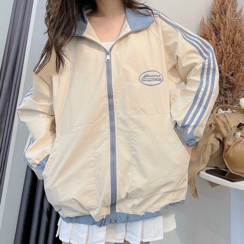 Records MONOCUB Umbrella Bomber Jacket สําหรับผู้ชายและผู้หญิง Ulzzang Unisex Loose Style 2 ชั้น Jacket (รูปถ่ายจริง/มีจําหน่าย)