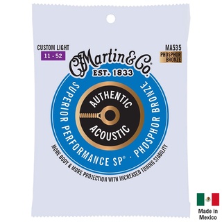 Martin® MA535 สายกีตาร์โปร่ง เบอร์ 11 แบบ 92/8 Phosphor Bronze ซีรี่ย์ Authentic Acoustic ของแท้ 100% (Custom Light, 0.011 - 0.052) ** Made in Mexico **