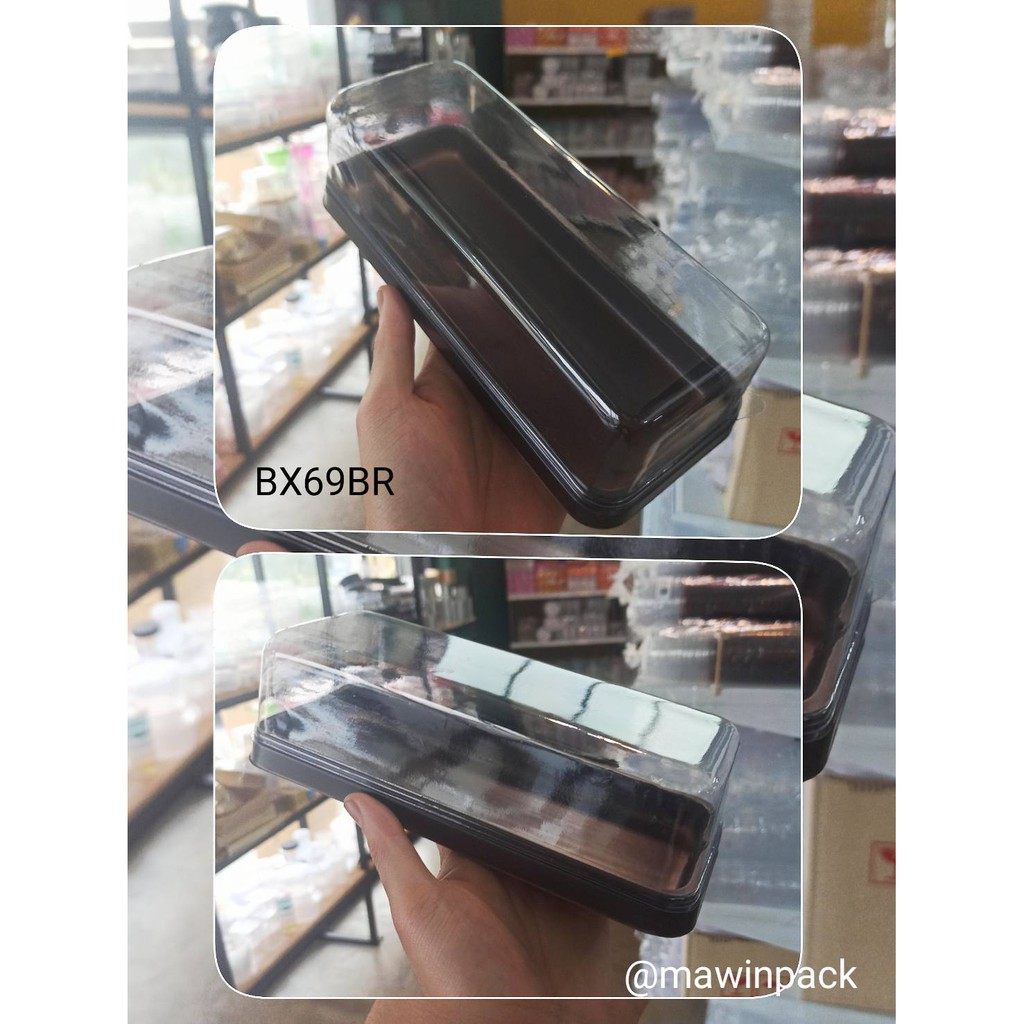ขายปลีก ขายถูก ห่อ25ชุด  อเวย์ยาวฐานสีน้ำตาล พร้อมฝา กล่องเค้กพลาสติกเหลี่ยม เหมาะสำหรับใส่เค้ก เค้กโรล บราวนี่