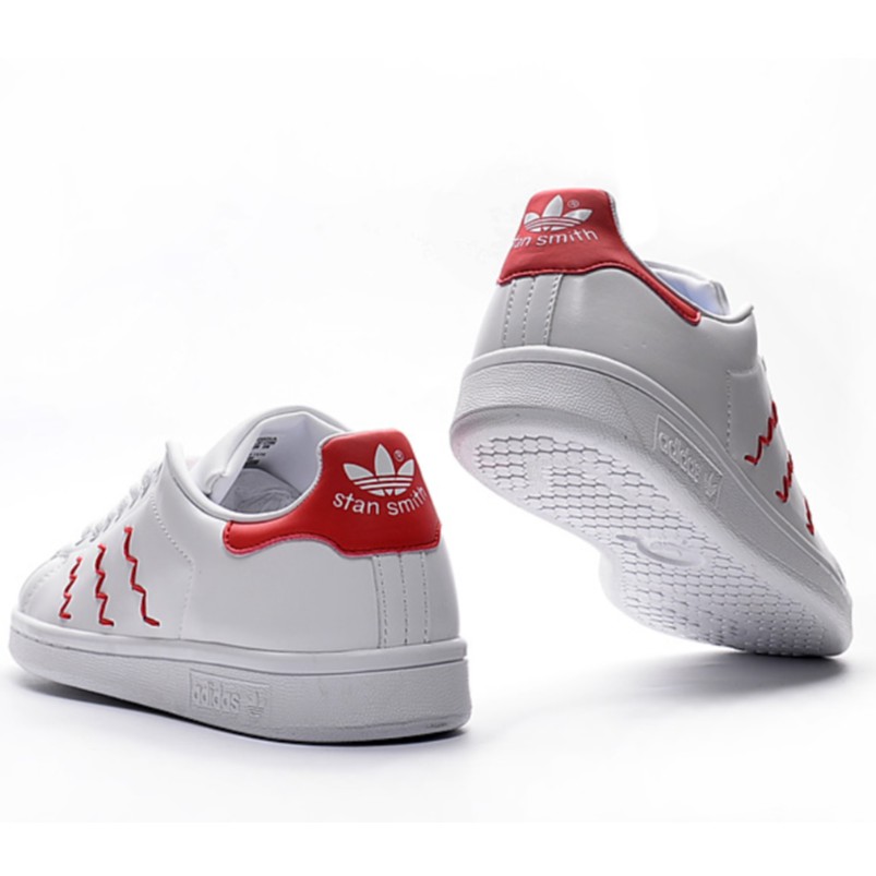 Adidas Stan Smith คลื่นผู้ชายสีแดงและผู้หญิงรองเท้ากีฬาลำลอง