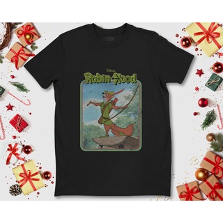 ROUNDคอลูกเรือNeckเสื้อยืด พิมพ์ลาย Disney Robin Hood สไตล์เรโทร สําหรับทุกเพศ S-5XL