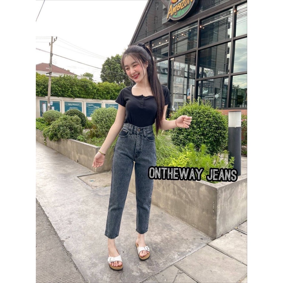[Code:L9E6B ลด25.-] OnTheWay [พร้อมส่ง] กางเกงยีนส์ทรงบอยฮตชิต สีดำสโนว์