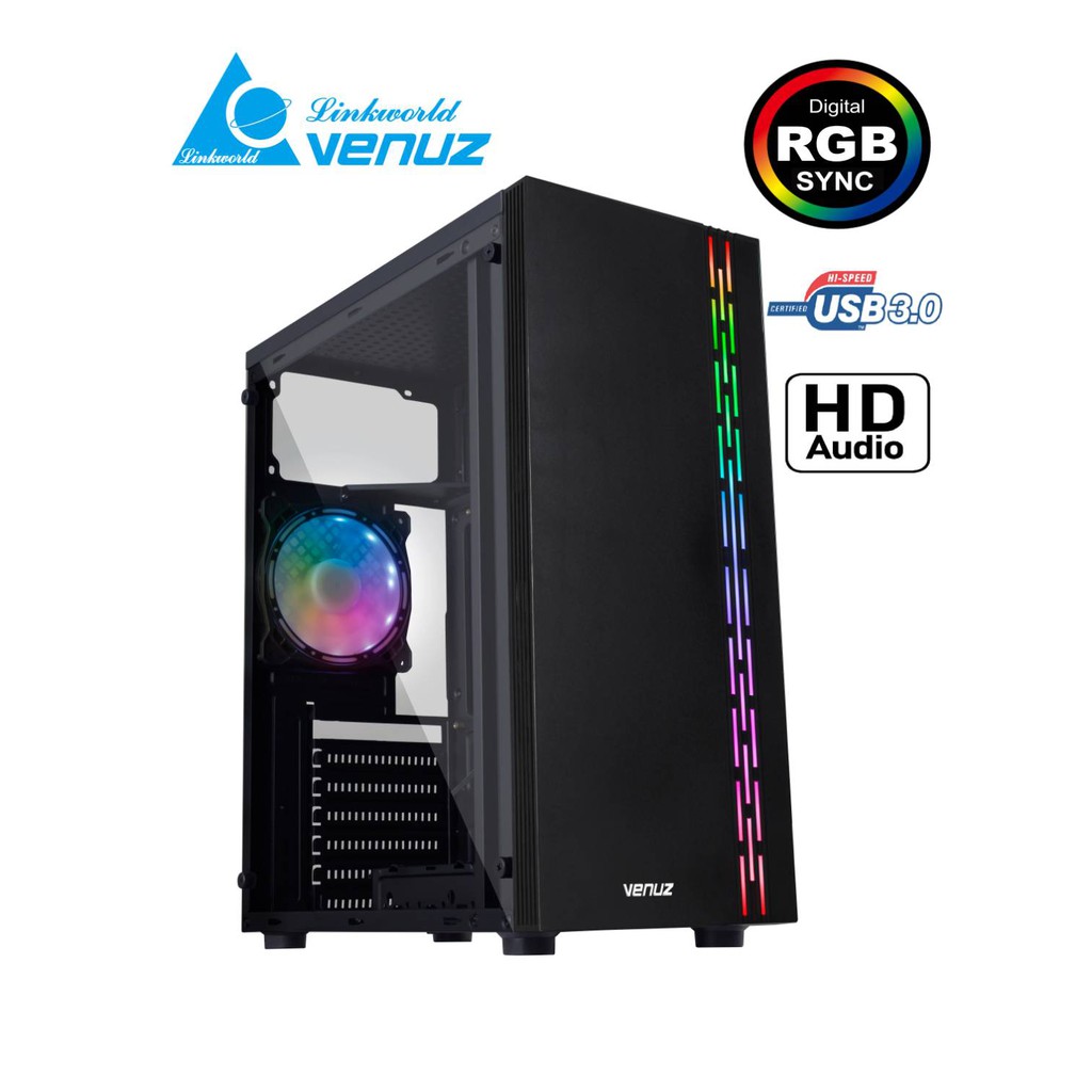 เคสฝาใส VENUZ ATX Computer Case VC1918A RGB แถมพัดลม120mm RBG 1ตัว ฝาอะคริลิค #VC 1918A