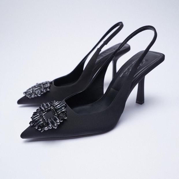 ZARA ซาร่า รองเท้าผู้หญิง รองเท้าแตะส้นสูงสีดํา