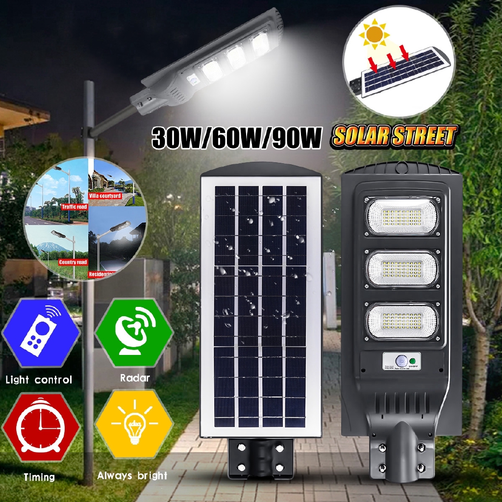 306090W LED Solar Street Light PIR Motion Sensor Wall Road Lamp Timing ...