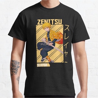 แขนสั้นcrew neckเสื้อยืด ลาย Zenitsu สําหรับผู้ชายS-XXXXL